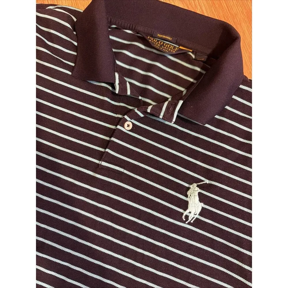 Polo Golf Ralph Lauren Performance Shirt Men’s Large Big Pony Striped Blue Polo